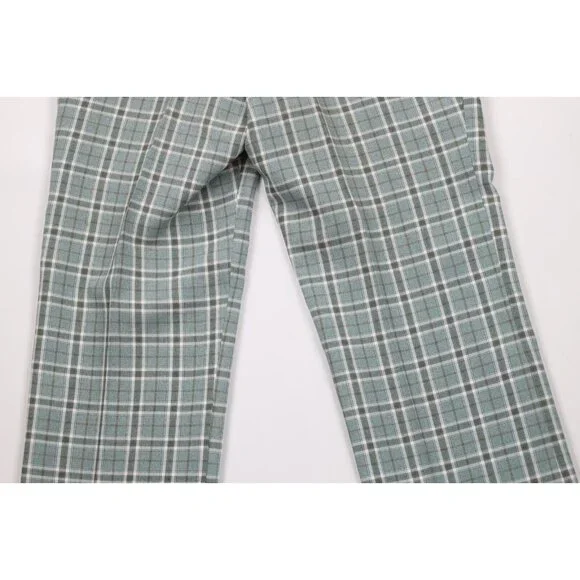 Vtg 70s Rockabilly Mens 34x32 Knit Wide Leg Bell Bottoms Chino Pants Plaid USA
